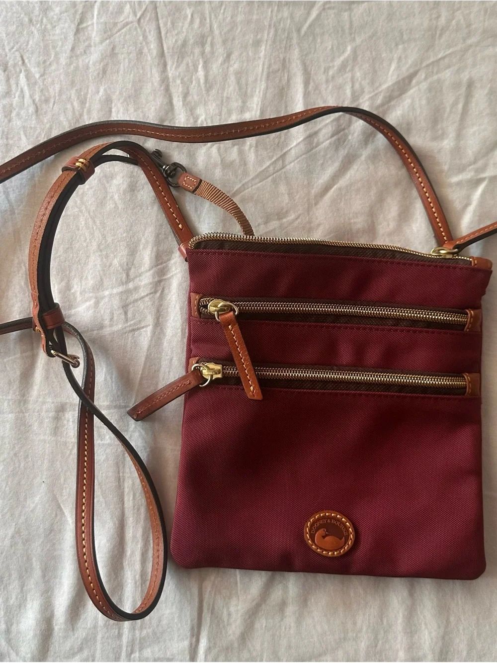 Dooney & Bourke Burgundy Crossbody with Tan Leather Trim